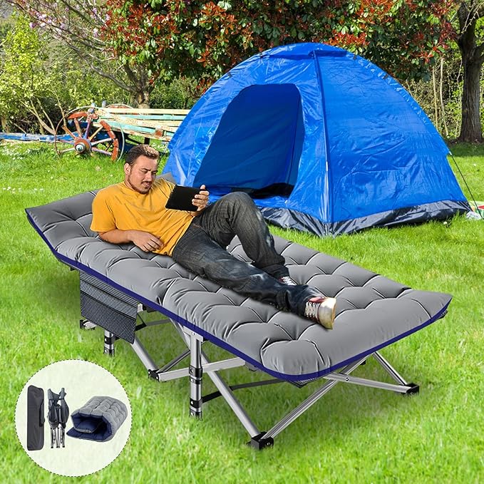 ABORON Camping Cot for Adults, Folding Sleeping Cot with Mattress, 500 lb Capacity Heavy Duty Outdoor Folding Sleeping Bed, Portable Cot Bed for Camping, Indoor Guest Use, Home & Travel