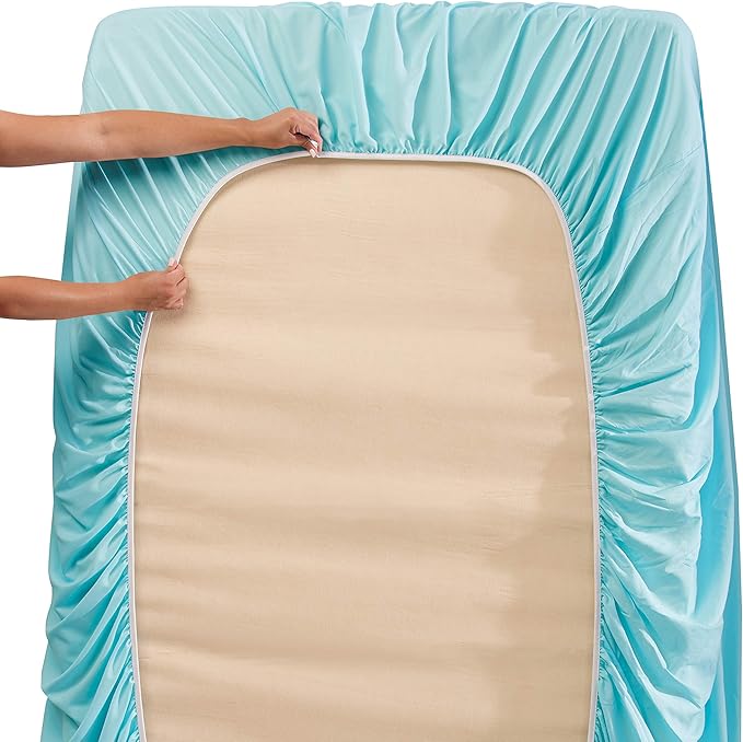 Clara Clark Flex Top King Sheets, 6 Piece Set - Hotel Luxury Sheets for Top Split King Bed, Super Soft Bedding Set, Head Split King Aqua Light Blue