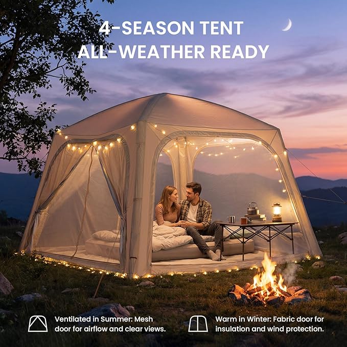 Inflatable Tents for Camping, Large Blow Up Tent with Hand Pump, Easy Setup InflatableTent 4 Season Tent, Waterproof Oxford Air Glamping Tents for Camping Adult 4/6/8/10/12 Person