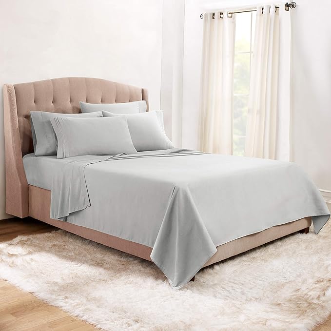 Clara Clark Cal King Sheets, 6 Piece Set - Hotel Luxury Sheets for Cal King Size Bed, Super Soft Bedding Set, Cal King Size, Silver