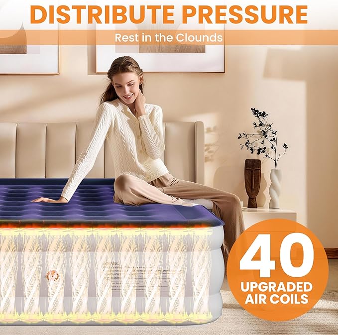 Queen Air Mattress with Built-in Pump, 18 Raised Inflatable Air Mattress, 800 lbs Max Honeycomb Comfortable Air Bed with Storage Bag, for Camping, Home and Guest Use