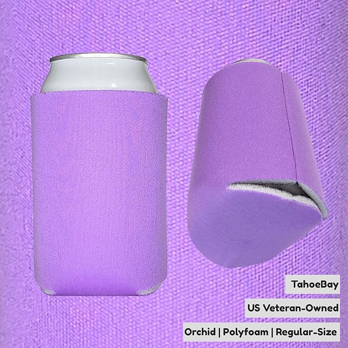 TahoeBay Blank Beer Can Cooler Sleeves (25-Pack) Bulk Sublimation Blanks for Vinyl Plain Soft Foam Can Sleeves Coolers for Soda Cans & Bottles Black, White, Assorted Solid Color (Orchid)