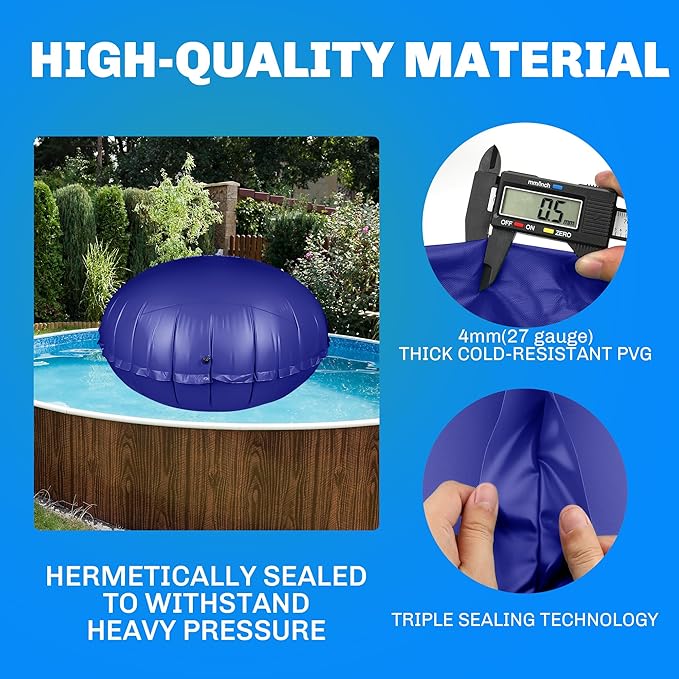 Round Pool Pillow for Above Ground Pools - 8ft Air Pillow for Winterizing, 0.5mm PVC Material, 2x 16.5ft Rope