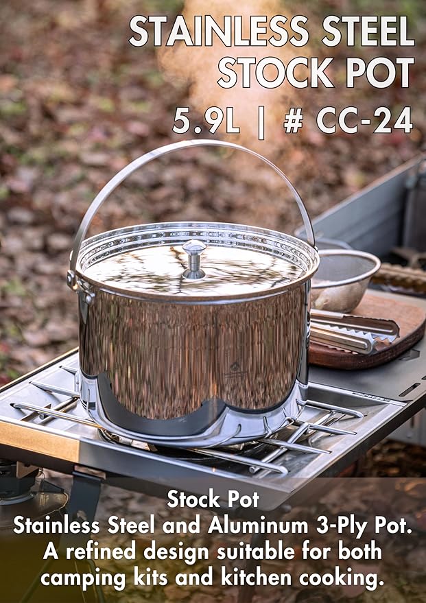 CAMPINGMOON 6 Quart Camping Stock Pot 3-Ply Stainless Steel Kitchen Pot CC-24