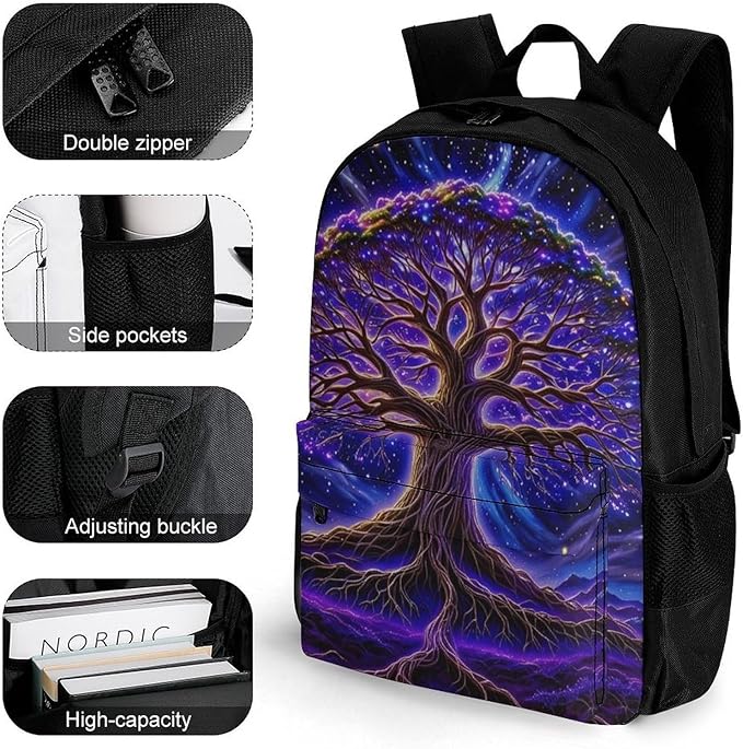 Supdreamc Rucksacks Multipurpose Anti-Theft Big Capacity Bookbag, Magical Universe Tree Of Life Art Travel Hiking Camping Rucksack With Padded Straps