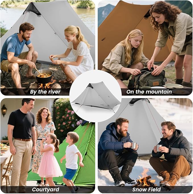 3F UL GEAR Lanshan 2 Person Tent Hiking Ultralight Camping Tent Professional 15D Silnylon Rodless Trekking Pole Tent Waterproof Backpacking Outdoor for Camping, Bivvy