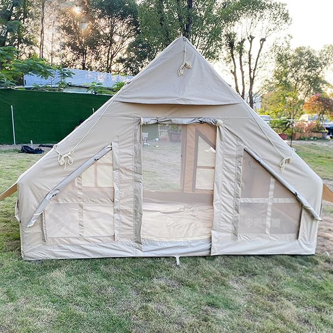 GeRRiT Inflatable Glamping Tent Canvas Bell Tent 2-8 Person Large Yurt Tent Easy Setup Waterproof Breathable Outdoor Oxford Canvas Teepee Tents 4-Season for Family Camping Hiking
