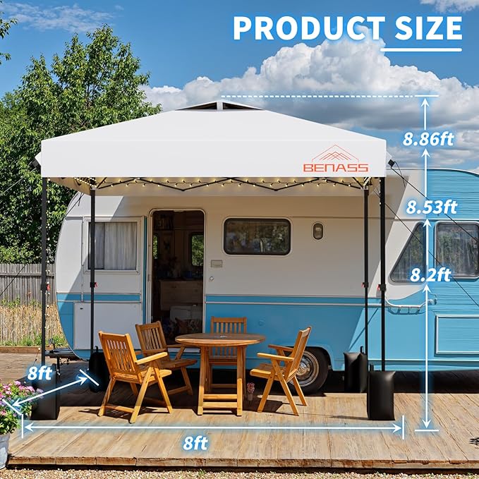 8x8 Pop Up Canopy, Easy Up Canopy Tent, Heavy Duty Tents for Parties, One Person Set Up Event Tent, White