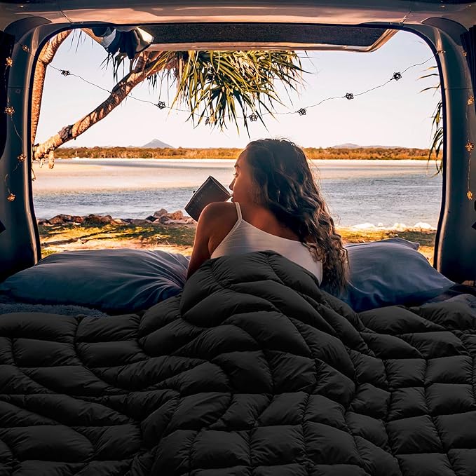 Camping Blanket, Packable Puffy Blanket Down Alternative Blanket Lightweight Windproof Water Resistant for Outdoors,Hiking, Backpacking,Beach,Car,Picnic,Stadium 52x75in