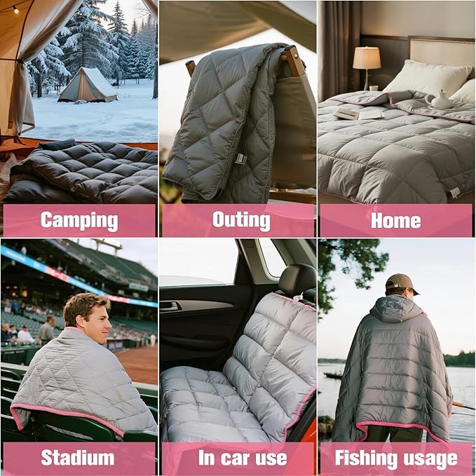Down Camping Blanket - Dark Grey, 1lb 6oz / 77 * 52' Lightweight Packable Warm Puffy Travel Quilt with Footbox, Waterproof Outdoor Blankets for Hiking, Travel, Hammock & Stadium Down Quilt