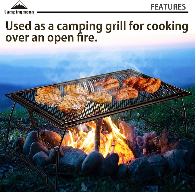 CAMPINGMOON Campfire Grill Storage Rack Camping Grill Steel Foldable Stackable T-238