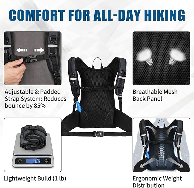 Miracol Hiking Hydration Backpack with Bladder: 2L Water Reservoir for 8H Hydration - Insulated Keep Water Cold 4 Hours - 15L Capacity & Adjustable Straps Comfortable for Day Hiking (Grey)
