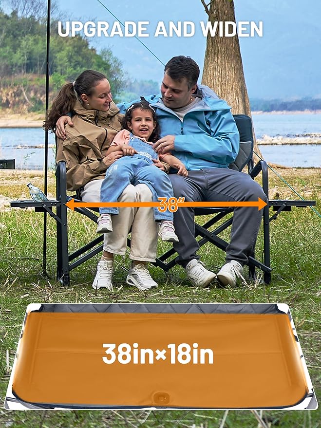 TIMBER RIDGE Double Camping Chair Portable Loveseat, Heavy Duty Folding Camp Couch 2 Person Director Chairs with Cup Holder for Outdoor Lawn Tailgates Picnic Sports Soccer Games Supports 600 lbs Blue