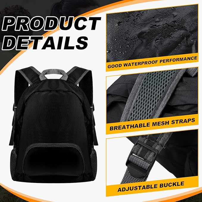 Dunzy 24 Pcs 20l Foldable Backpacks Bulk Lightweight Basic Back Pack Wholesale for Homeless Donation Corporate Events Travel Camping (Black)