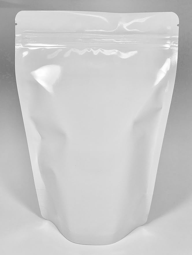 Smell Proof Odor Free Mylar TRAYBAGS (50 pack) Stand Up Foil Pouch, Strong Reusable Zip Seal, 4 Mil Thick. ROYPACK (Clear Front/White Back, Large)