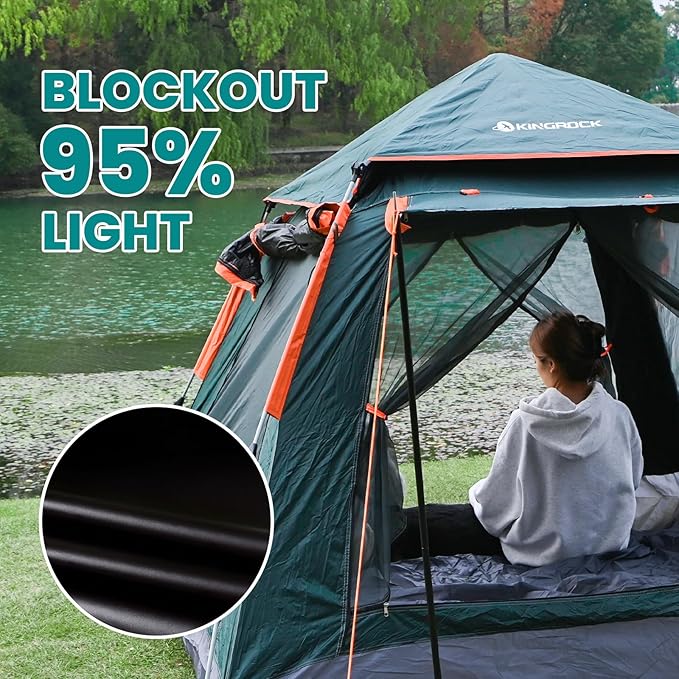 KINGROCK Blockout Camping Tent, Instant Easy pop up Camping Tent,Automatic Waterproof Family Tents for Camping 4 Person, Easy Set Up Tents,Portable Windproof Dome Tent for Camping