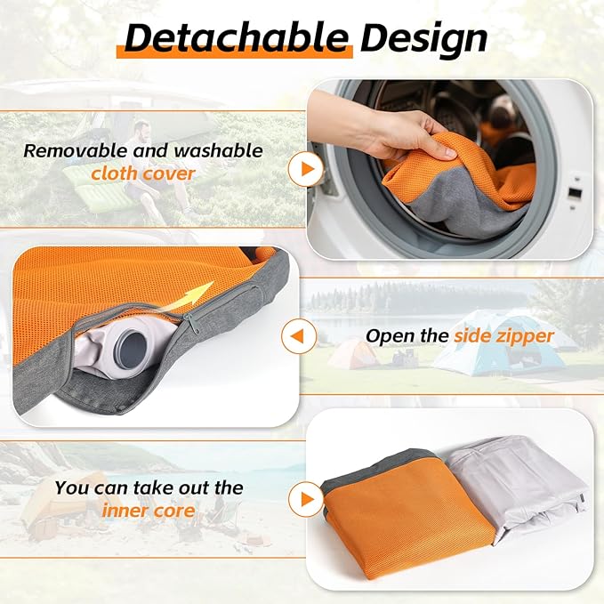 Sleeping Pad, 5.9" Thick Self Inflating Sleeping Pad with Electric Pump,4 Season Camping Mattress Pad with Built-in Pillow, Camping Essentials Gear for Hiking, Backpacking,Tent Use,Camping(Orange)