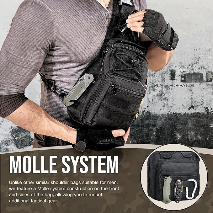 Tactical Shoulder Sling Bag Small Outdoor Chest Pack Backpack for Men Traveling, Trekking, Camping, Sling Backpack