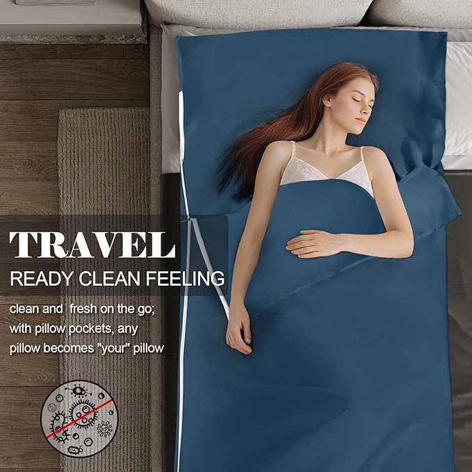 Sleeping Bag Liner,Long Staple Cotton, Adult Sleep Sack & Travel Sheets,Travel Sleep Sack for Backpacking, Hotels & Hostels Lightweight Travel Sheet Camping Sheets,Has Full Length Zipper