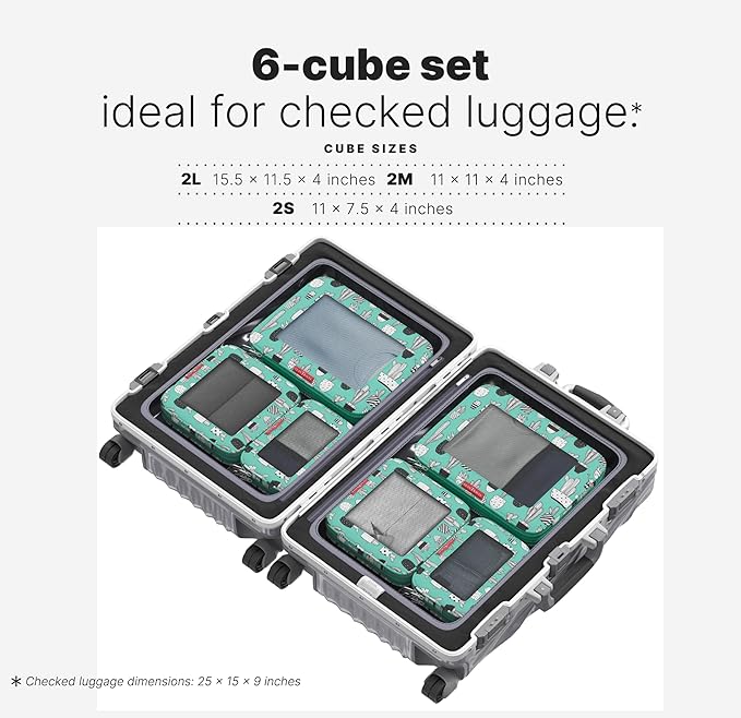 LeanTravel Premium Compression Packing Cubes for Travel - Luggage Organizers with Double Zipper - Sturdy Bags for Suitcase (6-Pack, Green Cactus)