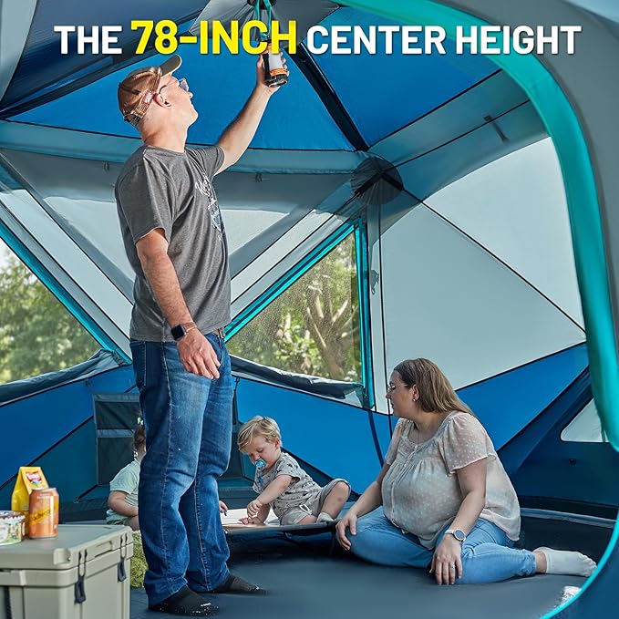 TIMBER RIDGE 4/6/8 Person Instant Pop Up Cabin Tent, Easy 60 Second Setup, Weather Resistant Camping Family Hub Tent with Rain Fly and Carry Bag for Outdoor Camping & Overlanding