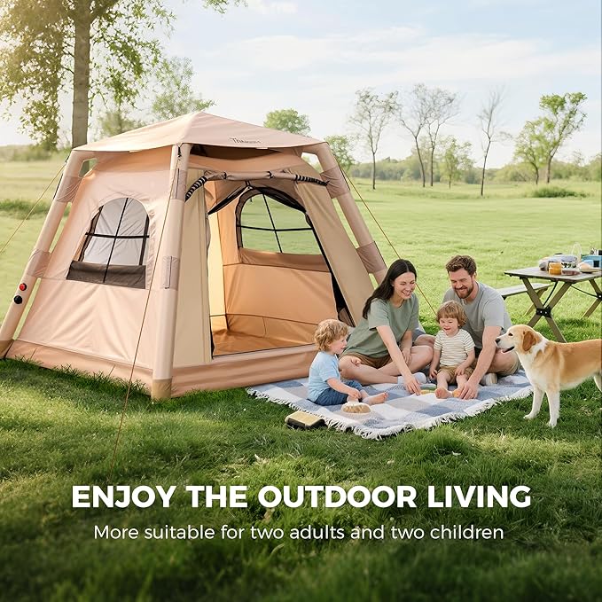 Inflatable Tents for Camping 2-4 Person, Easy Set Up Camping Tent with Automatic & Manual Pump, Waterproof Blow Up Tent for Family Outdoor