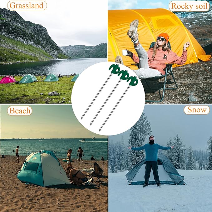 Tent Stakes, 20PCS Galvanized Ground Stake, 10 Inch Non-Rust Metal Tent Pegs Camping Tent Spikes Anchors for Outdoor Canopy, Yard Stakes for Garden, Hiking -Green
