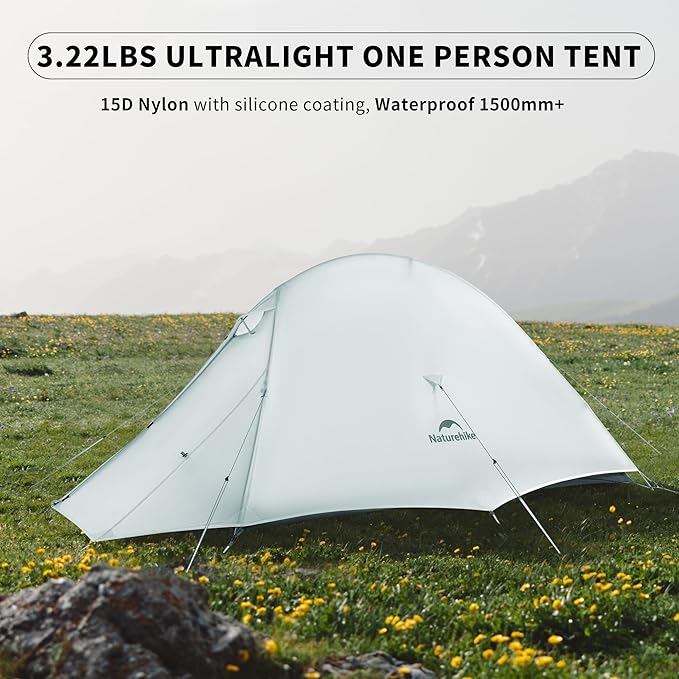 Naturehike Cloud Up 1 Person Tent, Lightweight Backpacking Tents for One Man, Waterproof Ultralight One Person Tent for Camping Hiking Backpacking