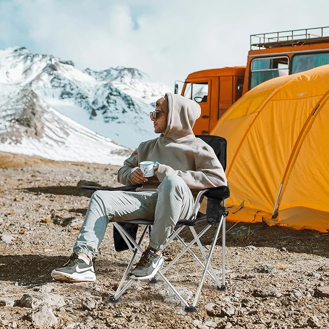 Elevon Camping Chair, Portable Folding Outdoor Chair with Arms, Cup Holder and Carry Bag