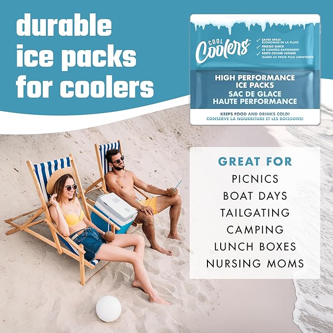 Cool Coolers by Fit & Fresh High Performance Cooler Foil Ice Packs, Puncture Resistant Ice Packs for Coolers and Lunch Bags, Durable and Reusable, Non-Toxic Gel Ice Packs, 2PK