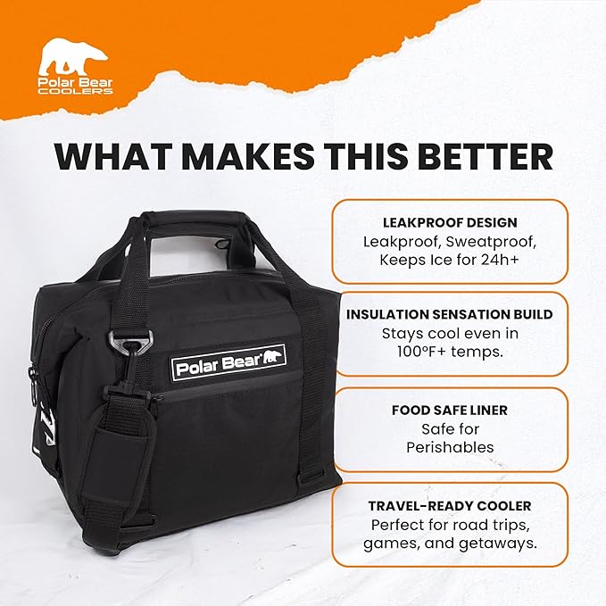 Polar Bear Coolers - Original Soft Cooler Bag - Insulated Leak Proof Beach Cooler Bag, Small Thermal Bags for Travel - Heavy Duty & Portable - Sweat Proof Picnic Carrier - Nylon