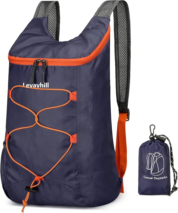 16L Lightweight Foldable Hiking-Backpack Small Packable-Daypack For Travel,Ultralight Water-Resistant Gym Bag Men Women Easy Carry-on (Dark Blue)