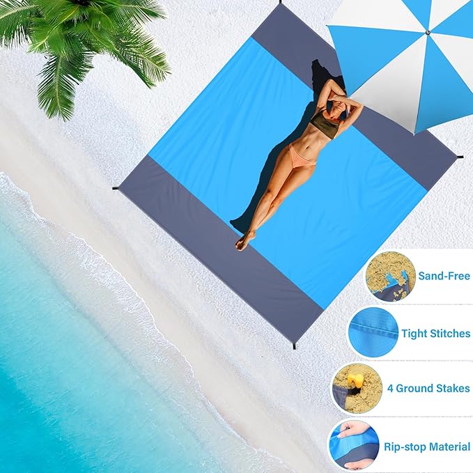 BYDOLL Beach Blanket Waterproof Sandproof Large 78''×81''/10'×9' Sand Free Oversized Sandless Picnic Mat Water Proof Packable Lightweight Blanket for Beach Camping Hiking Travel