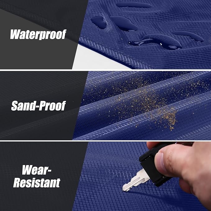 Odoland Beach Blanket Picnic Blanket, 43" x 63" SandProof Waterproof Outdoor Pocket Blanket with Portable Bag, Foldable Lightweight Sand Free Quick Drying Beach Mat for Hiking Camping Travel, Blue