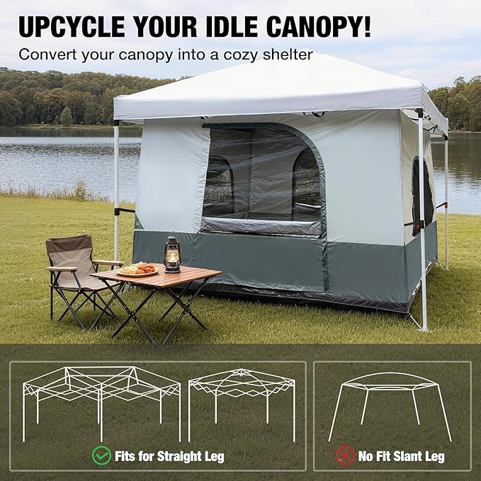 REDCAMP Canopy Camping Tent for Pop Up Canopy Tent, Inner Tent Converts Straight Leg 10'x10' or 10'x20' Canopy into Camping Tent, Fits 4-6 Person(Frame/Shelter NOT Included)