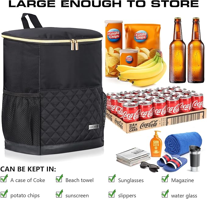 Wolka Cooler Backpack 30 Cans,Portable Backpack Coolers Insulated Leak Proof,Waterproof Soft Sided Cooler Bag for Travel,Beach,Camping,Picnic,Lunch Backpack for Women (Black Shark)