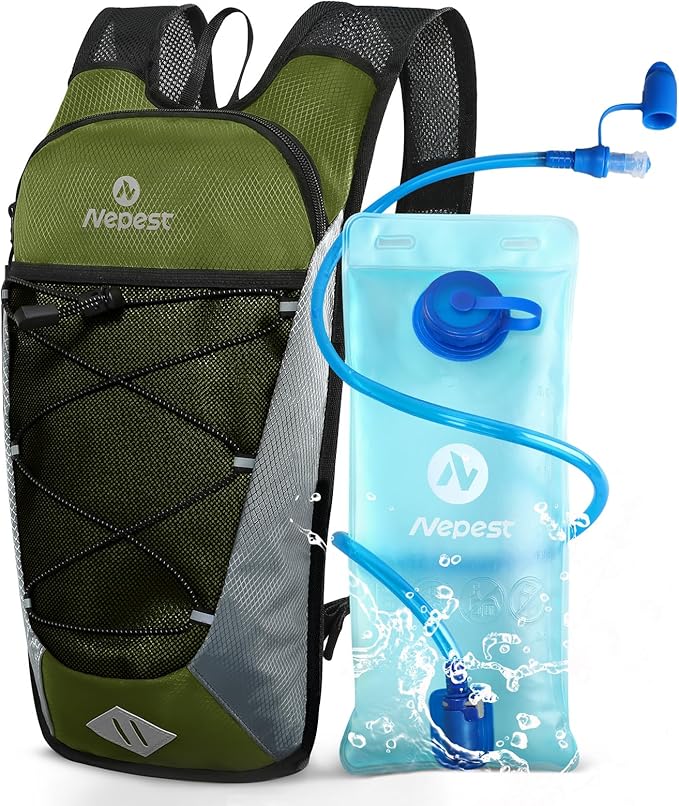 Nepest Hydration Backpack with 2L Water Bladder for Cycling, Water Backpack for Hiking Running, Lightweight Hydration Pack , Grey