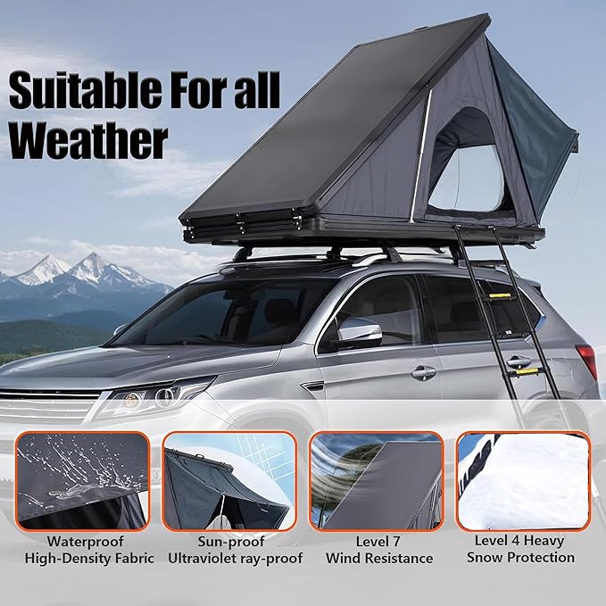 Aluminium Roof Top Tent,with Tri-Color LED Strip Light & 1.97" Thick Memory Foam Mattress,for Car Jeep SUV Truck Camping,2-3 People