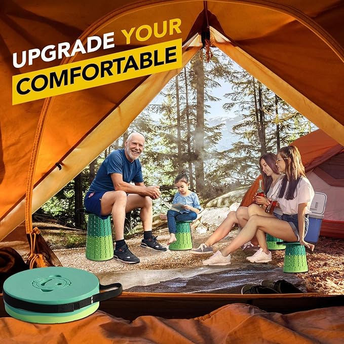 Upgraded 19.7"Portable Collapsible Folding Stool with Cushion Retractable Telescoping Foldable Stool for Adults Heavy Duty Camping Sturdy with Max Load Capacity 1000lbs for Outdoor Fishing Hiking BBQ