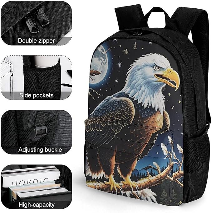 Rucksack Polyester Anti-Theft Multipurpose Native American Indian Eagle Bookbag Big Capacity Travel and Sport Backpack Rucksack With Side Pockets