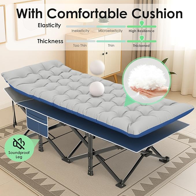 Suteck Camping Cot, 32In XXL Folding Camping Cot Heavy Duty Sleeping Bed for Adults 1200D Double Layer Oxford Cots for Camping W/Pilllow Mattress Carry Bag for Home Office Nap Beach Travel, 900LBS