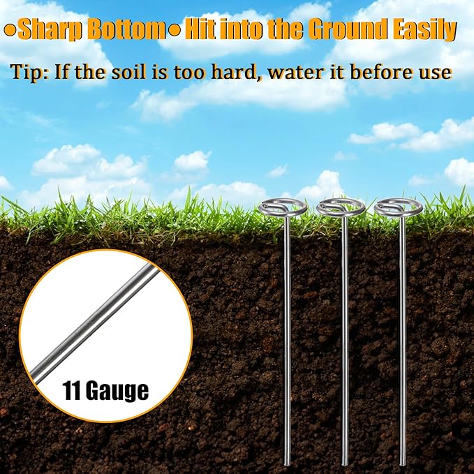 Yesland 100 Pack 6-Inch Circle Top Pins, 11 Gauge Anti-Rust Galvanized Steel Landscape Staples Pins Silver Garden Stakes G-Shaped SOD Staples for Ground Landscape Fabrics, Dog Fences and PVC Pipes