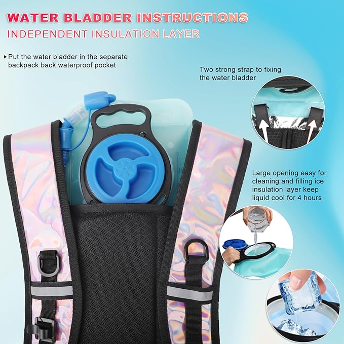 Hydration Backpack,Water Backpack with 2L Water Bladder,Festival Essential-Rave Hydration Pack,Lightweight Insulation Hydropack for Outdoor,Hiking,Running,Biking,Music Festival for Men Women