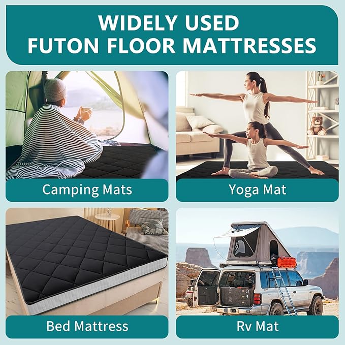 SUNYRISY Japanese Floor Futon Mattress, Thicken Foldable Bed Mattress Topper Sleeping Pad Roll Up Tatami Mat, Floor Lounger Guest Bed for Camping Couch Car, Grey, Full