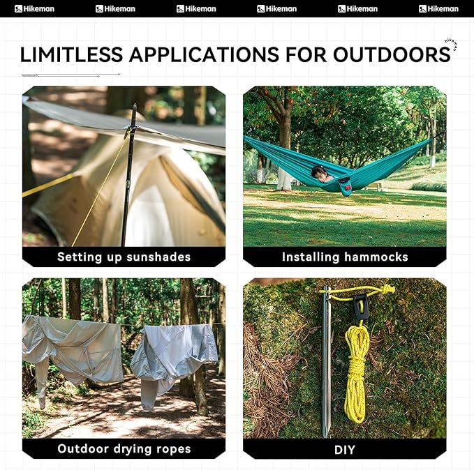 Hikeman Tent Guy Ropes 2mm-Ultralight Strong Guy Lines with Tensioner Reflective UHMWPE Fiber Tent Cord for Camping, Hiking, Backpacking Rope (Red, 39 Feet Cord & 6 Pcs Tensioner Kit)