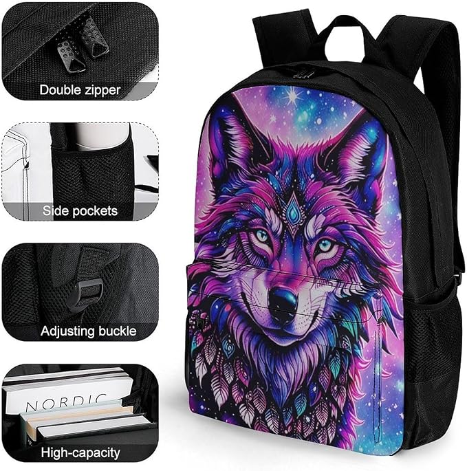 Supdreamc Daypack Polyester Anti-Theft Multipurpose Naive Wolf Head Pink Bookbag Big Capacity Gym Outdoor Hiking Backpack With Adjustable Shoulder Straps