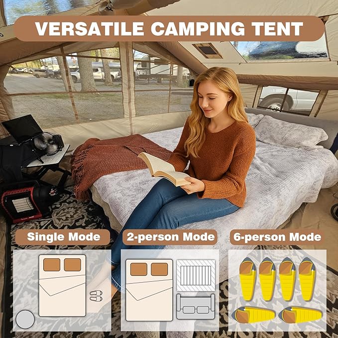 Inflatable Tents for Camping, Large Inflatable Camping Tent with Hand Pump, Easy Setup Tents for 2/4/6/8/10/12 People, Portable Glamping Tent