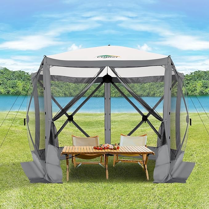 COBIZI 10x10 FT Pop up Gazebo, Popup Canopy Tent,Instant Screened in Gazebos, Waterproof Portable Outdoor Small Screen Tents Sun Shelter,carpas para Patio for Camping, Garden and Backyard,Gray