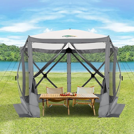 COBIZI 10x10 FT Pop up Gazebo, Popup Canopy Tent,Instant Screened in Gazebos, Waterproof Portable Outdoor Small Screen Tents Sun Shelter,carpas para Patio for Camping, Garden and Backyard,Gray