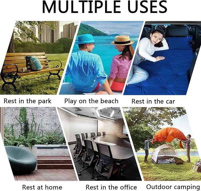 Inflatable SUV Air Mattress Thickened Flocking Inflatable Car Camping Travel Air Mattress with 2 Pillows & Air Pump,Portable Car Sleeping Bed for SUV|MPV|Minivan